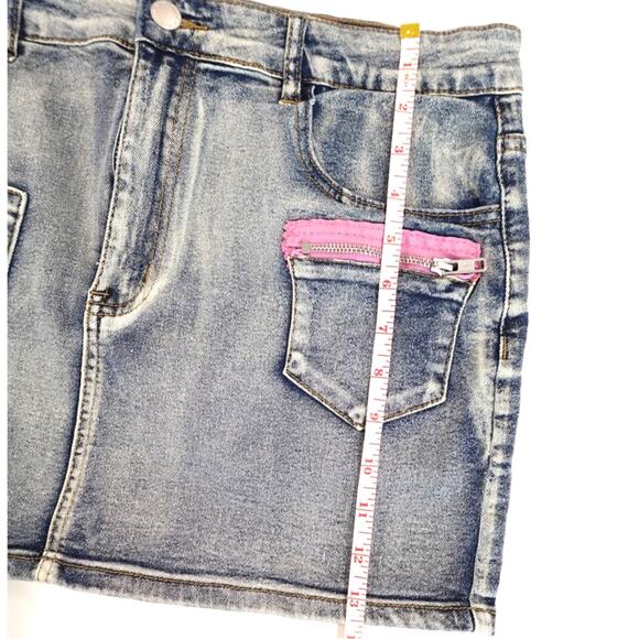 Blue Jean skirt with Pink on front pockets s/m - Picture 8 of 8